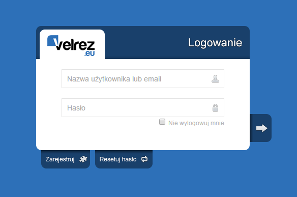 panel logowania Velrez.eu – zarządzanie zasobami przedsiębiorstwa