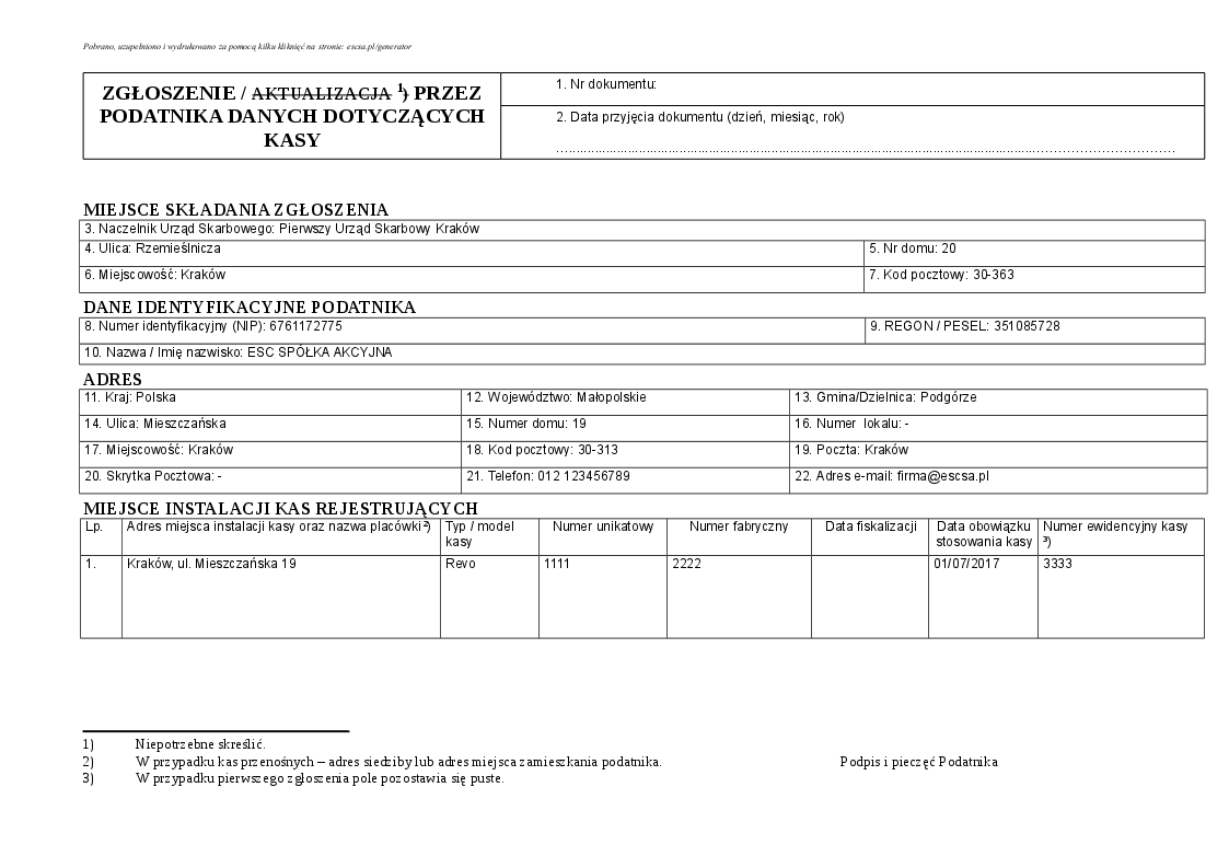 Grafika do szablonu: Zawiadomienie podatnika o miejscu instalacji kasy fiskalnej